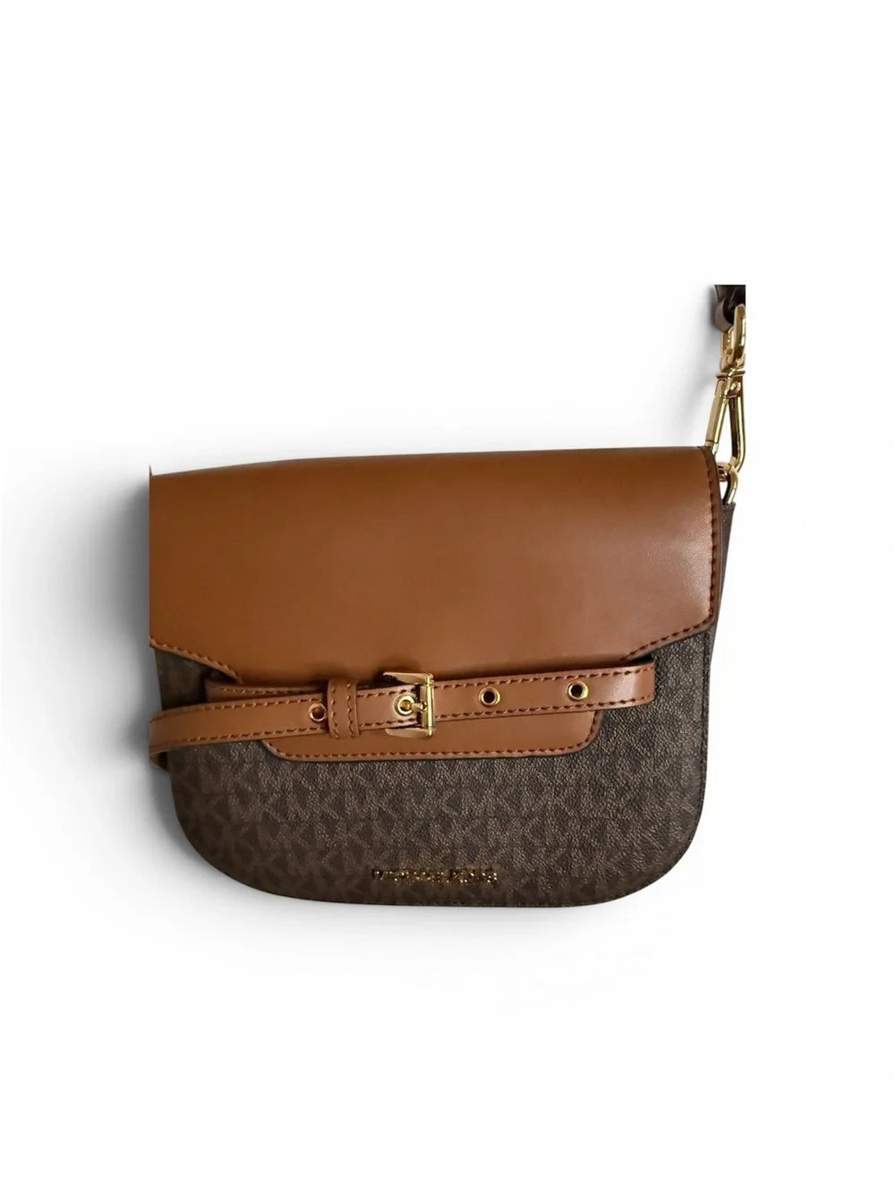 Michael Kors Karson Medium Signature Logo Saddle Flap Crossbody Bag Brown Luggag